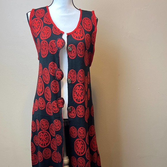 CATY LESCA LONG VEST RED SIZE 2 - Picture 5 of 10